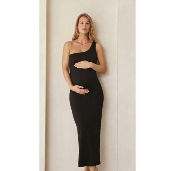 BUMPSUIT One Shoulder Maxi Dress Size Medium Black NWT Jersey Maternity Lounge - Picture 2 of 7